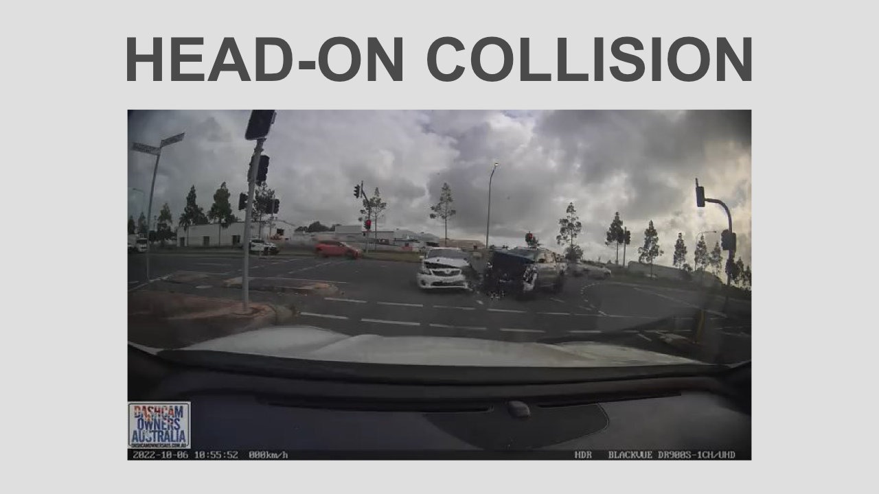 Head-on Collision At An Intersection Captured On Dash Cam